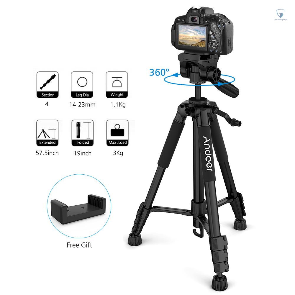 Bộ 2 Chân Máy Ảnh andoer ttt-663n 57.5inch Siêu Nhẹ Cho Máy Ảnh dslr / Điện Thoại Di Động