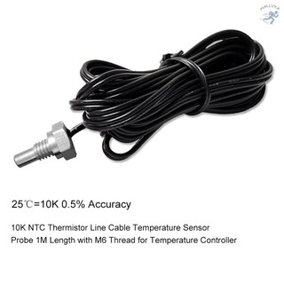 10K NTC Thermistor Line Cable Temperature Sensor Probe 1M Length with M6 Thread for Temperature Controller