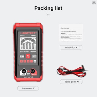 HABOTEST HT123 Digital Multimeter Auto Range Multi-meter 2,000 Counts True RMS Measuring AC/DC Voltage Resistance NCV Test with LCD Backlight Flashlight Data Hold