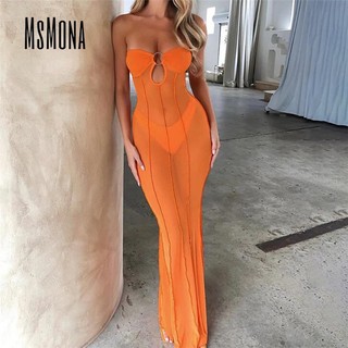 MsMona Nữ Thời Trang Mới Rời Vai Rỗng Gợi Cảm Lưới Ôm Đầm