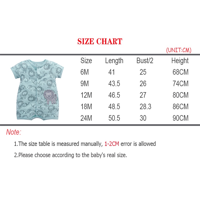 Bộ Áo Liền Quần Tay Ngắn In Hình Thú Hoạt Hình Dễ Thương Dành Cho Bé Trai Sơ Sinh