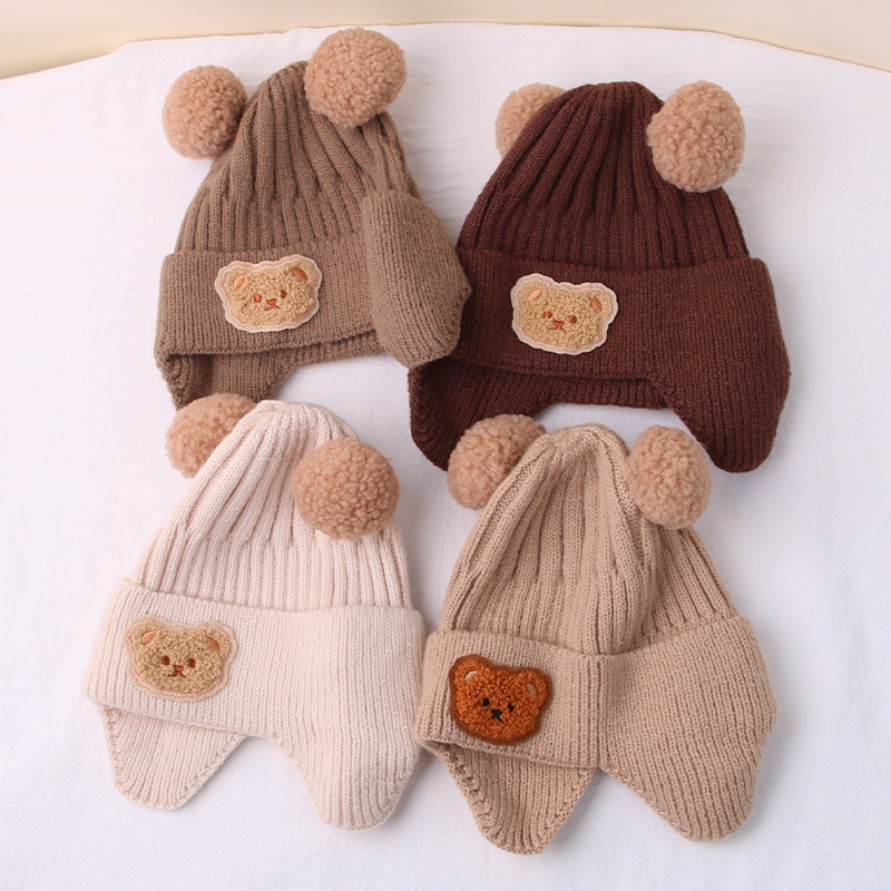 Mũ beanie Dệt Kim Giữ Ấm Tai Gấu Hoạt Hình Thời Trang Mùa Đông Hàn Quốc Cho Bé Trai Và Gái gorros