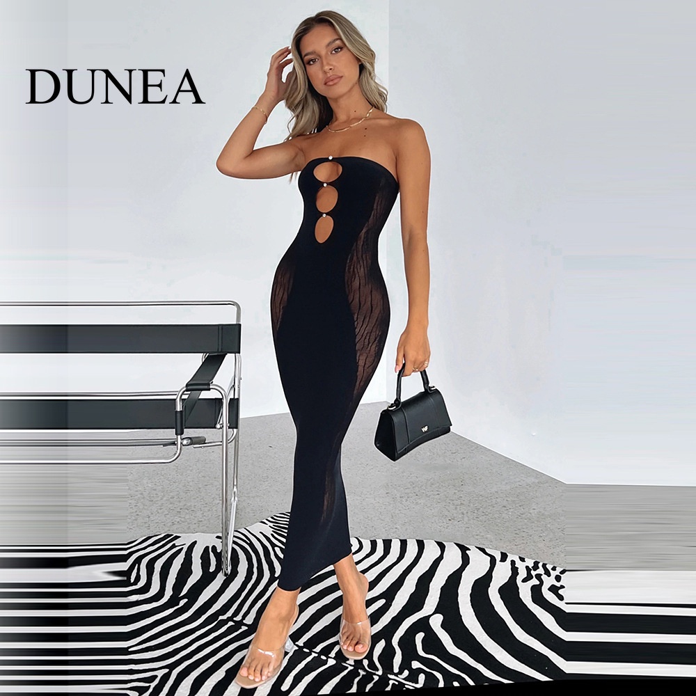 DUNEA Đầm Lưới Ôm Dáng Khoét Lỗ Phong Cách ins Cho Nữ