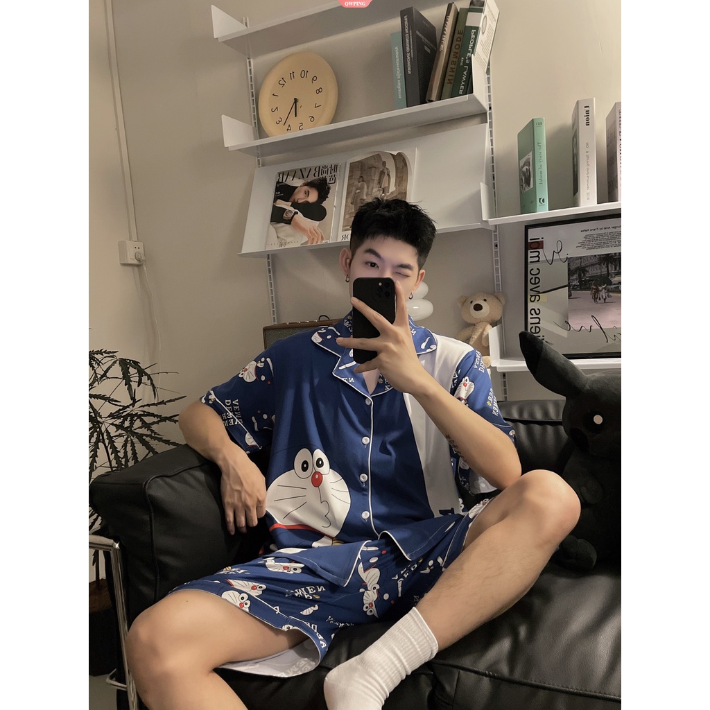 Doraemon Bộ Đồ Ngủ 100% cotton Tay Ngắn In Hình Doremon Phong Cách Nhật Bản Thời Trang Mùa Hè Cho Nam Và Nữ