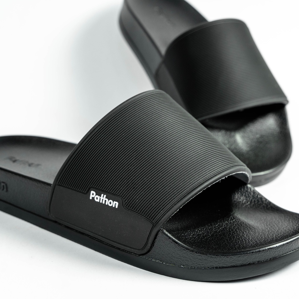 Dép nam nữ quai ngang slipper Pathon quai PVC và đế PU đen quai đen SD23NHAM