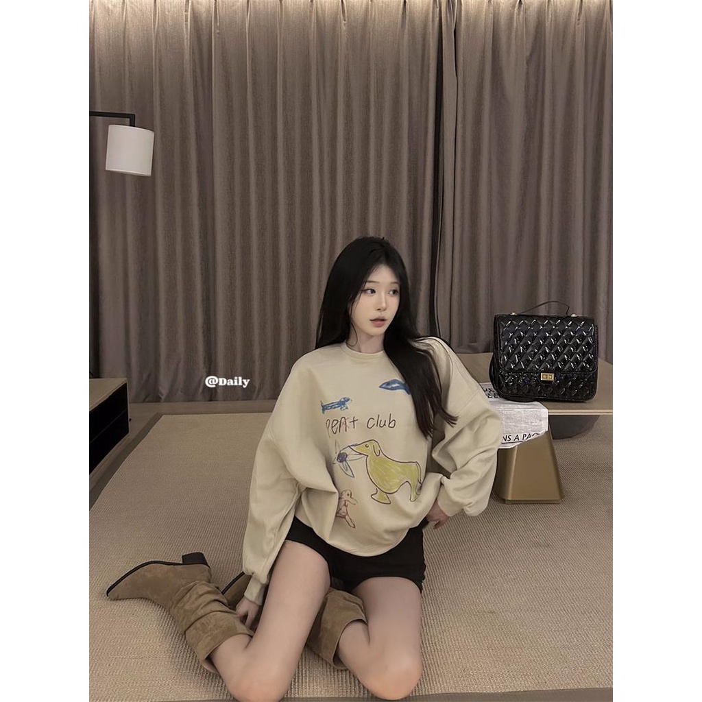 Áo Sweater Tay Dài Cổ Tròn In Họa Tiết graffiti Hoạt Hình Thời Trang Mùa Thu Hàn Quốc 2023 3n