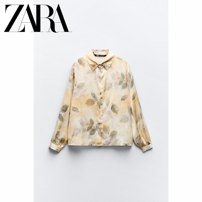 Zara Áo Sơ Mi Vải Lụa satin In Họa Tiết Thời Trang Mùa Thu Cho Nữ