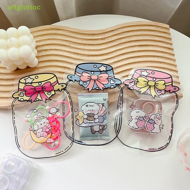Set 5 Túi zip Nhựa Trong Suốt Hình Lọ Kẹo / Trang Sức Hoạt Hình Dễ Thương