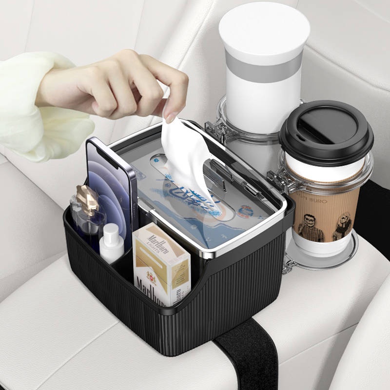 Car Tissue Box-Drawer High-Grade Creative Car Armrest Box Multi-Function Storage Box Rear Folding Water Cup Holder Trang trí xe hơi V2wp