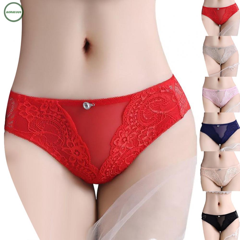 New Coming~Panties Ultra-thin Breathable Hollow Lace Mesh Mid-waist Pure Cotton Sexy#Home Essentialses