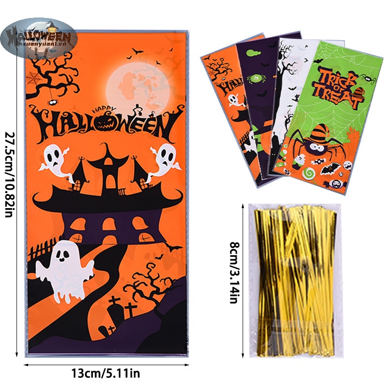 Set 50 Túi Nhựa Đựng Kẹo Phong Cách halloween Độc Đáo
