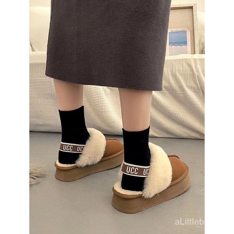 Dép Lông Cừu Bít Mũi Đế Dày Thời Trang Thu Đông Hàng Mới 2022 Dành Cho Bạn Nữ