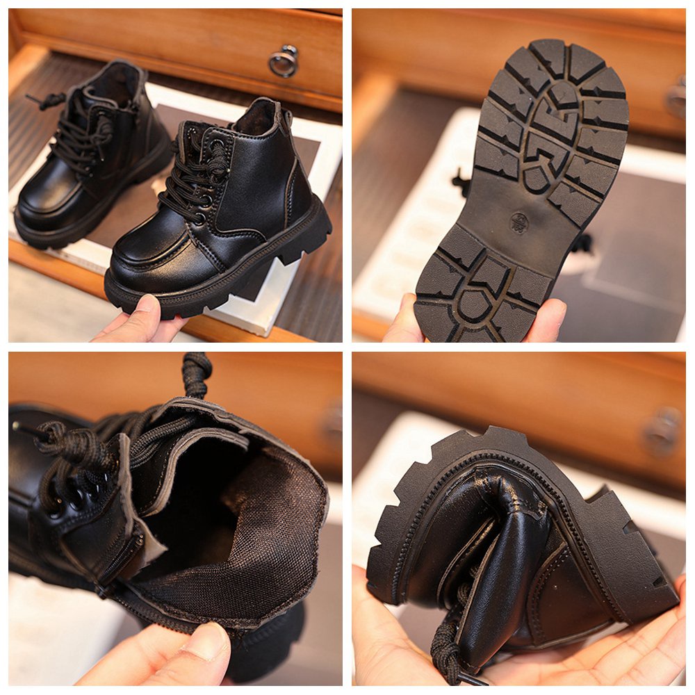 Giày Bốt Da Mềm Màu Đen Cá Tính Cho Bé Trai