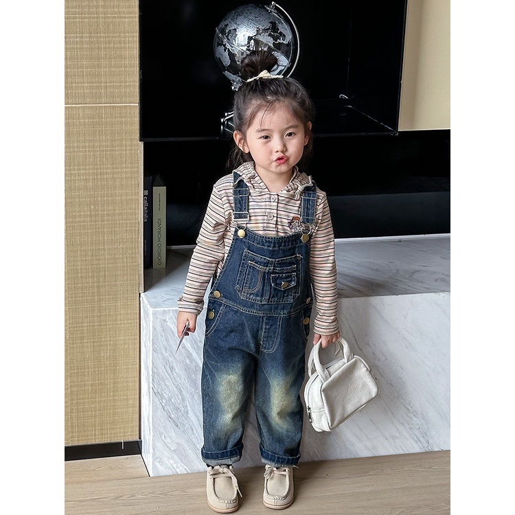 Hàng Mới Về Quần Yếm jeans Phong Cách Hàn Quốc Thời Trang Mùa Thu 2023 Cho Bé Gái