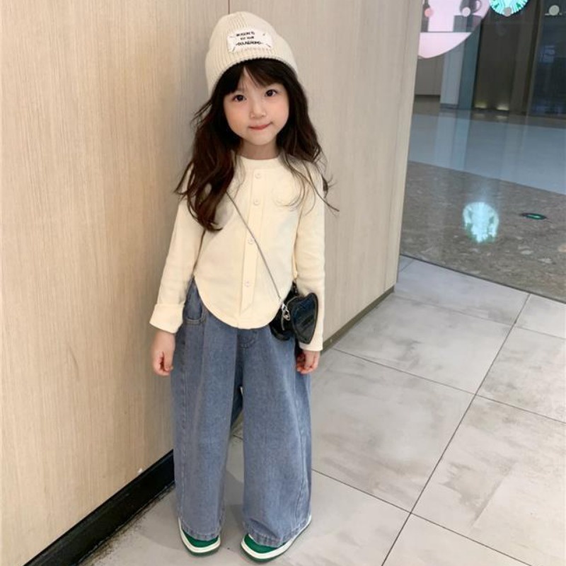 Áo Sơ Mi Và Quần Jean Ống Rộng Phong Cách Hàn Quốc Thời Trang Xuân Thu Hàng Mới Dành Cho Bạn Gái