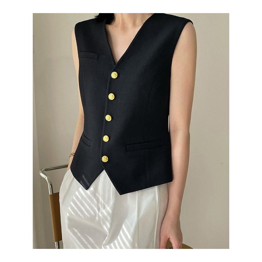 Áo Sát Nách Cổ Chữ v Màu Trơn Phong Cách vintage Thanh Lịch Thời Trang Mùa Hè Cho Nữ