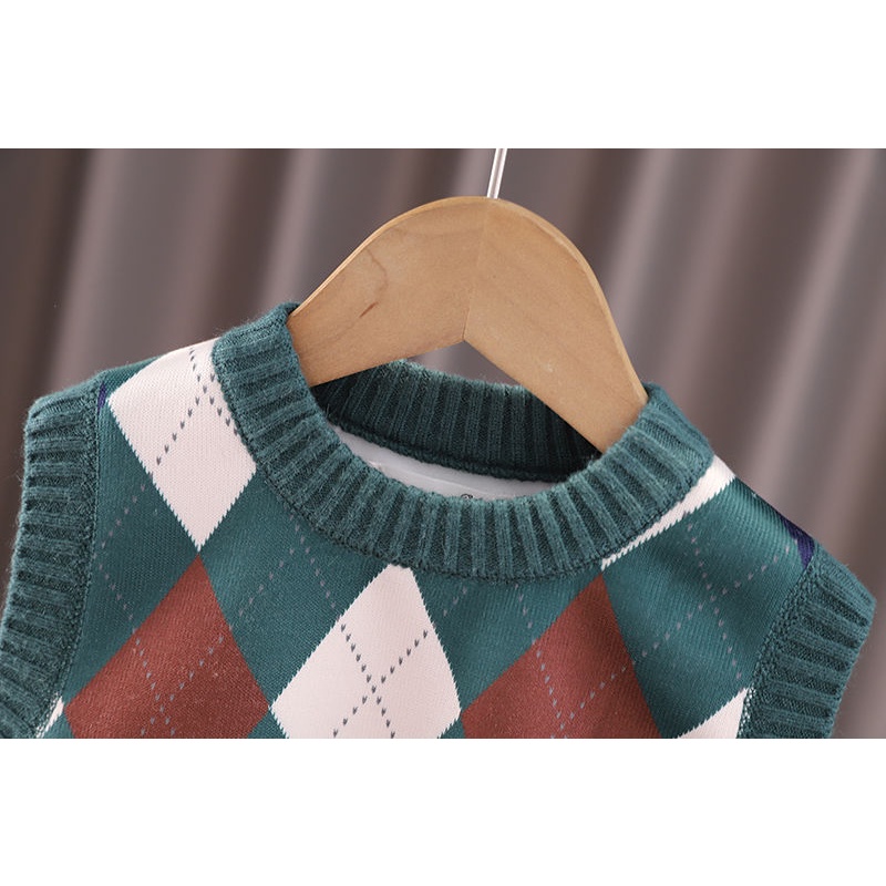 Áo Ghi Lê Dệt Kim Không Tay Cổ Tròn Đính Kim Cương Phong Cách Hàn Quốc Thời Trang Mùa Thu Mới Dành Cho Bé Trai