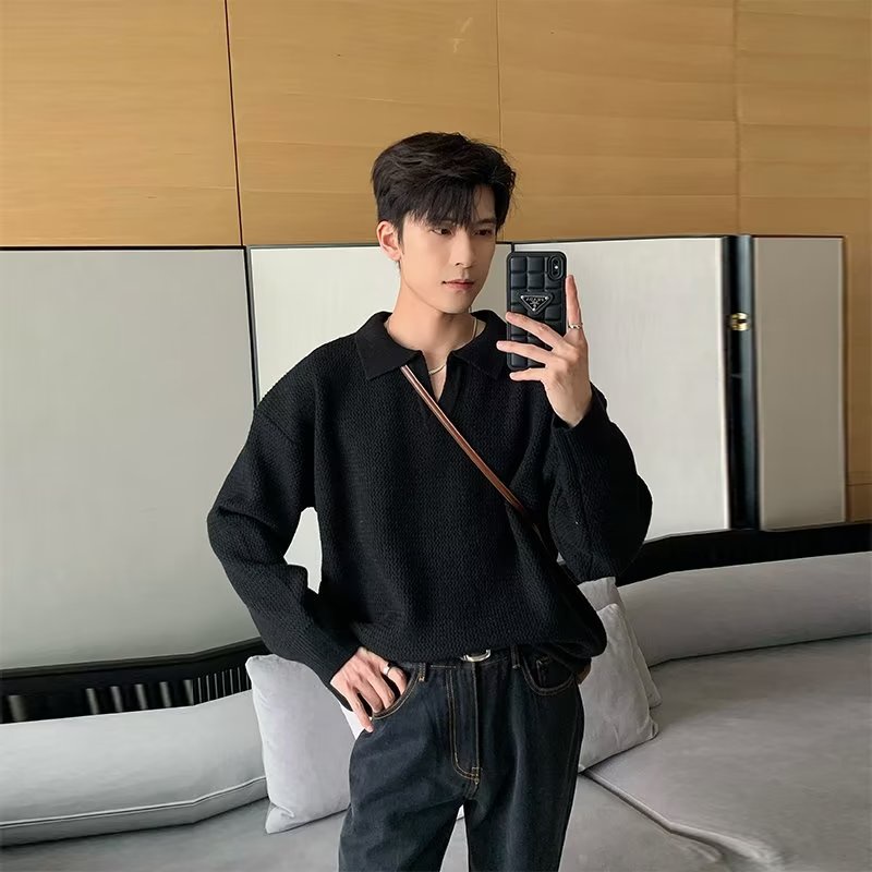 Áo sweater Cổ polo Dáng Rộng Thời Trang Xuân Thu Cao Cấp Cho Nam
