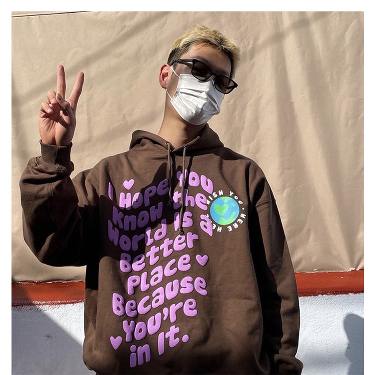 GQVE send stickers ~ Korean fashion brand noko full printed letters wide oversize wind hooded sweater bf men and women