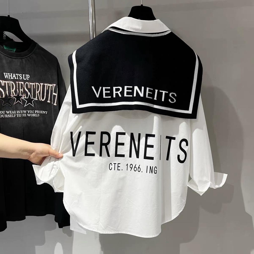 Áo sơ mi kèm khăn choàng dời QC Ảnh thật shop chụp