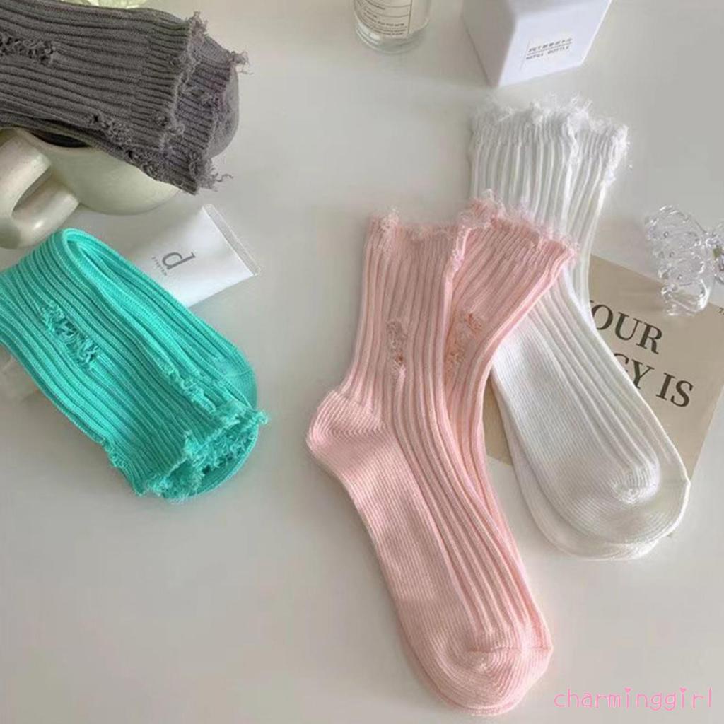 Vớ Dệt Kim Màu Trơn Rách Gối Phong Cách Đường Phố vintage Thời Trang Mùa Đông Cho Nữ