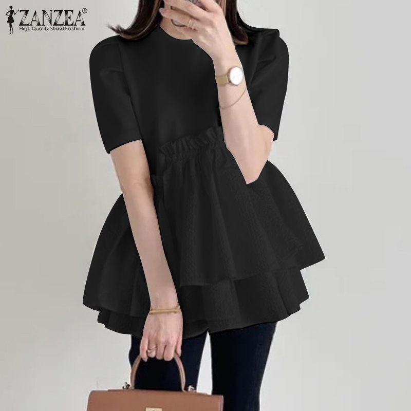 Zanzea Áo Kiểu Cổ Tròn Tay Phồng Hai Lớp Thời Trang Hàn Quốc Cho Nữ