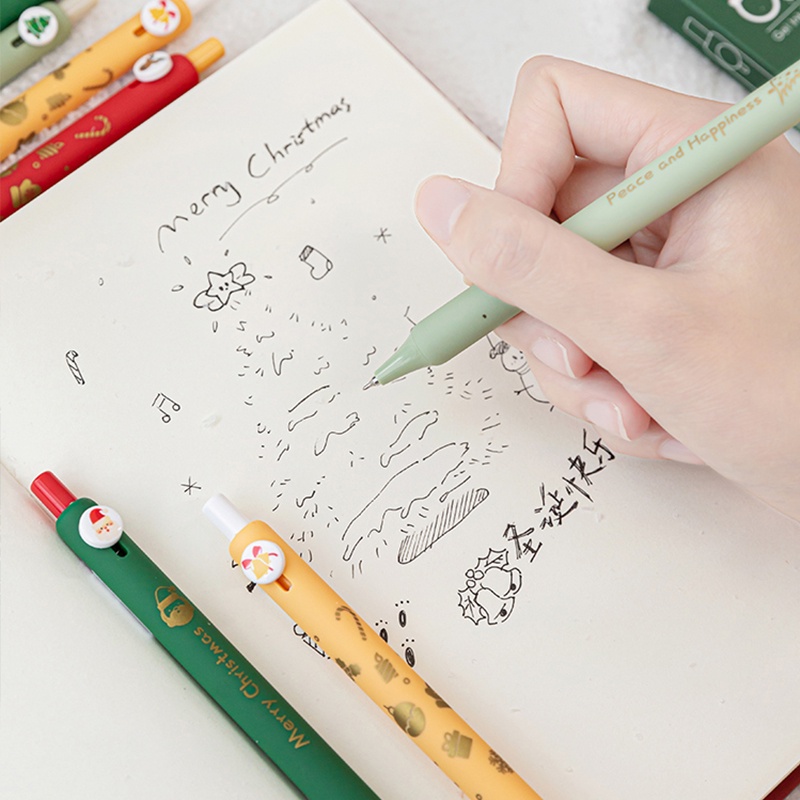 Bộ Bút Mực gel Nhanh Khô Họa Tiết Hoạt Hình Ông Già Noel Chất Lượng Cao