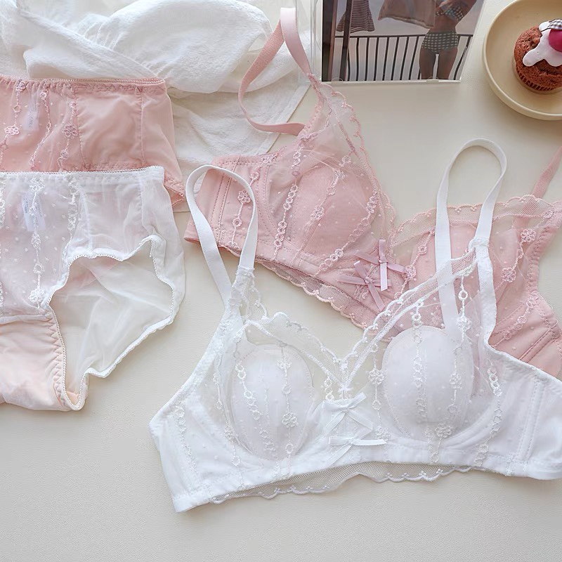 Bộ Đồ Lót Nâng Ngực Không Gọng Phối Ren Đính Tai Thỏ Phong Cách Pháp Quyến Rũ Cho Nữ