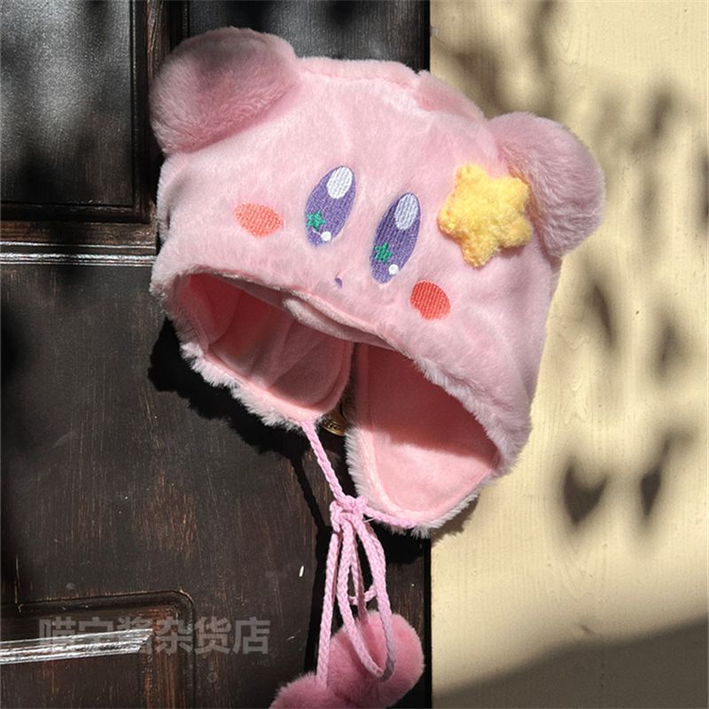 Mũ Lông Giữ Ấm Tai Chống Gió Hình Ngôi Sao kirby Màu Hồng Dễ Thương