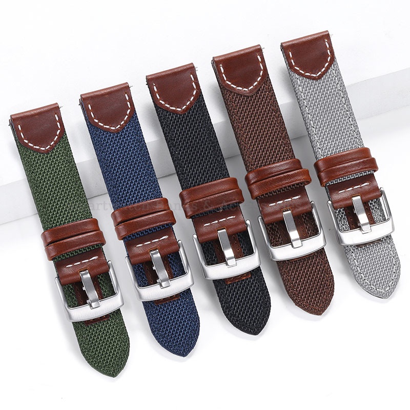 Dây Đeo Tay Bằng Da nylon 20mm 22mm 24mm Tháo Gỡ Nhanh Cho Đồng Hồ Thông Dụng seiko samsung galaxy watch 6 5 4