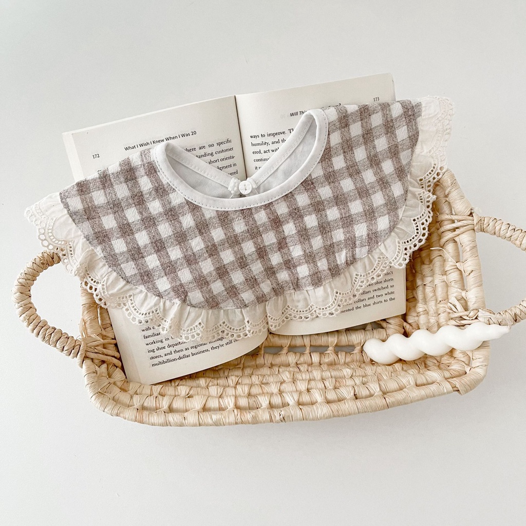 Yếm Ăn Vải Lanh cotton Phối Ren Phong Cách Nhật Bản Cho Bé