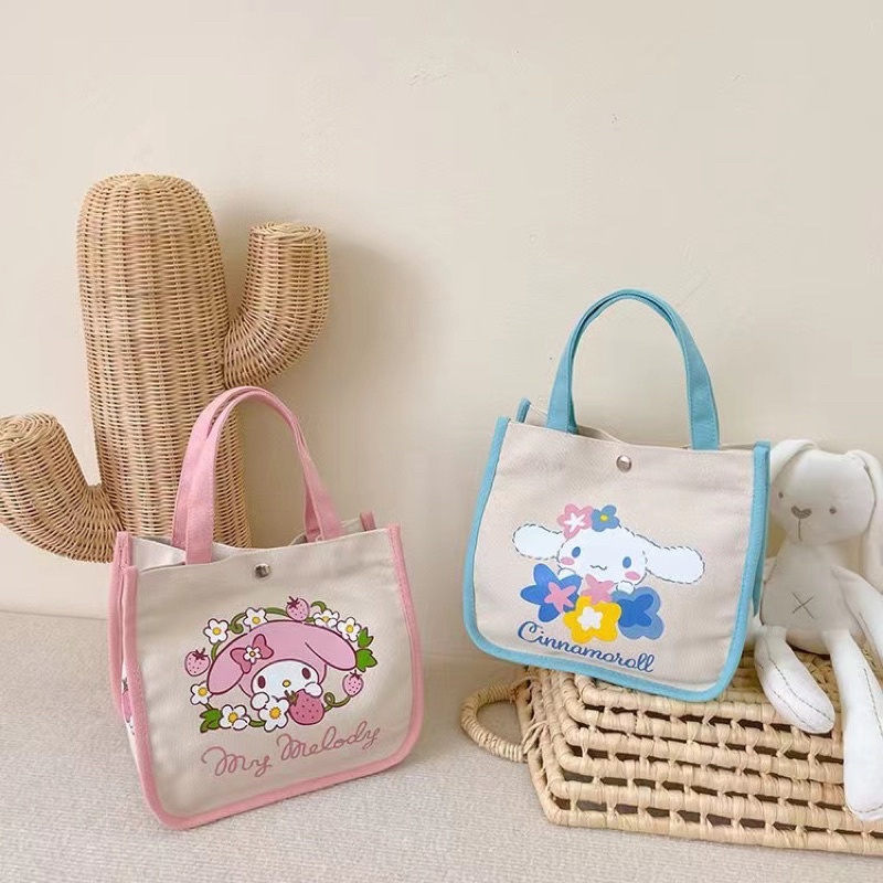 Túi Vải canvas Đựng Cơm Trưa In Hình Chó cinnamon Dễ Thương