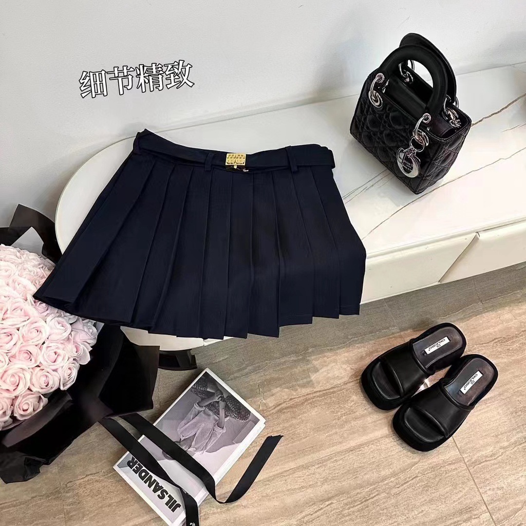MIU MIU series long leg TR anti-wrinkle gold standard British college style classic pleated skirt skirt skirt skirt