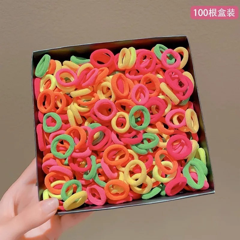 Set 100 Dây Cột Tóc Cao Su Co Giãn Nhiều Màu Sắc Cho Bé Gái