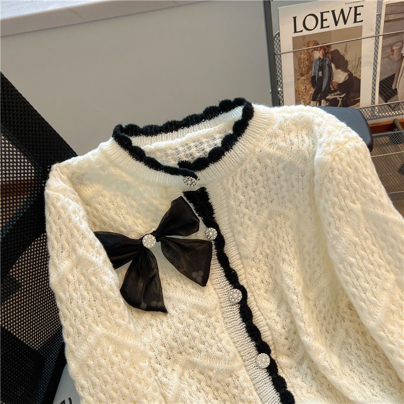 Áo cardigan Dệt Kim Đính Nơ Phong Cách Hàn Quốc Thời Trang Mùa Thu Mới Cho Nữ
