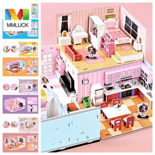 Bộ Đồ Chơi Xếp Hình 3d Bằng Giấy diy Dễ Thương Trang Trí Nhà Búp Bê / Phòng Khách / Phòng Ngủ / Phòng Tắm / Phòng Bếp / Phòng Trẻ Em