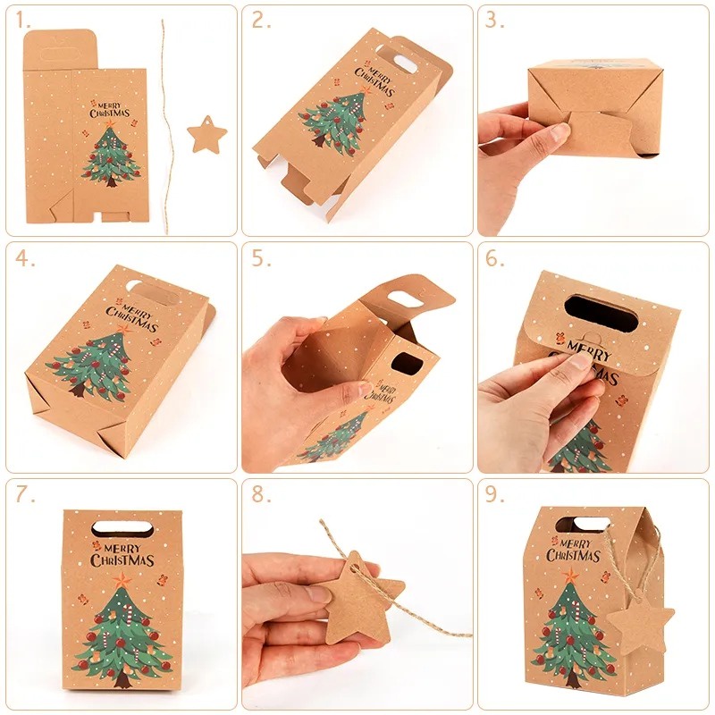 Túi Giấy kraft Đựng Quà Giáng Sinh / Năm Mới Hình Ông Già Noel / Người Tuyết Kèm Thẻ Giấy