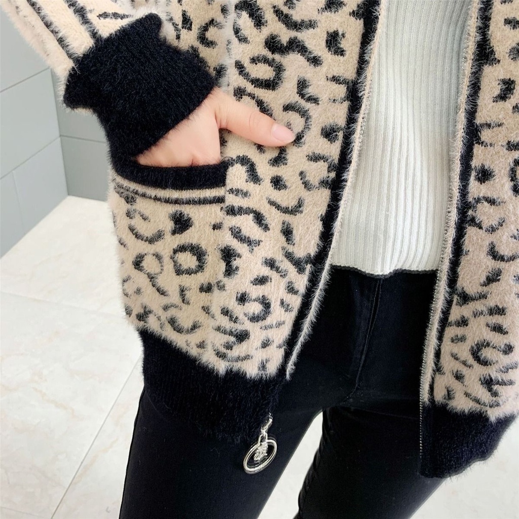 Áo sweater Tay Dài Dáng Rộng In Họa Tiết Da Báo Thời Trang Xuân Thu Cho Nữ