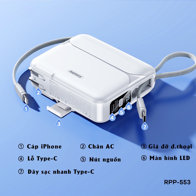 Remax RPP 553 - Sạc dự phòng Remax RPP-553 dung lượng 20000mAh - Cốc sạc kiêm sạc dự phòng siêu nhanh 27W RPP-553