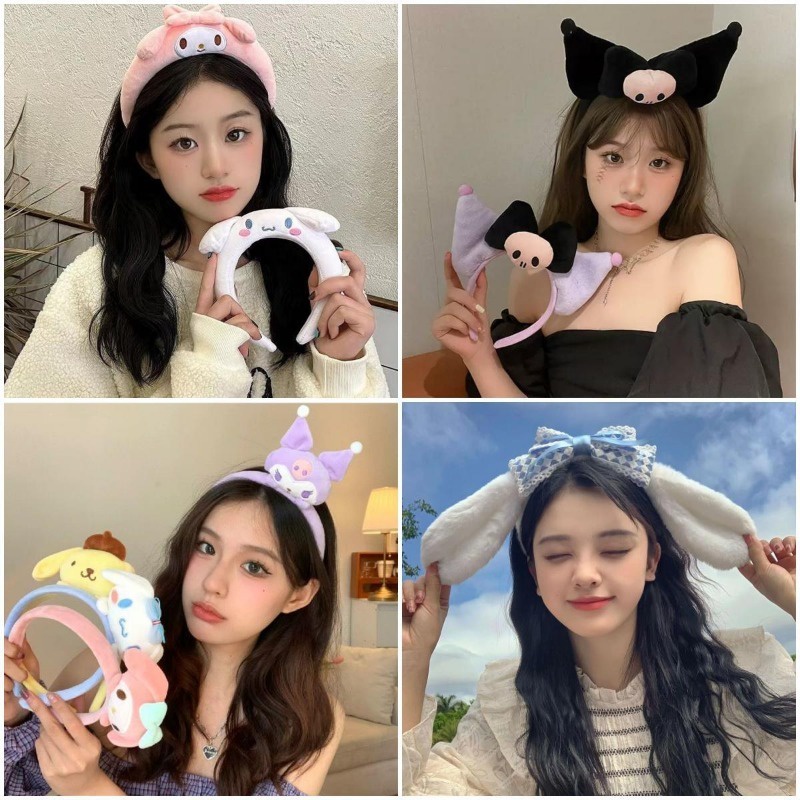 Sanrio Băng Đô Cài Tóc Vải Bông Họa Tiết Hoạt Hình Dễ Thương Dành Cho Bé Rửa Mặt / Trang Điểm