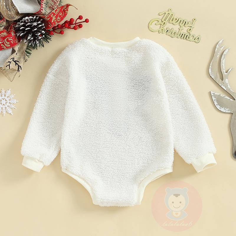 Áo Liền Quần Tay Dài Cổ Tròn Thêu Hình Tuần Lộc laa6-baby fleece