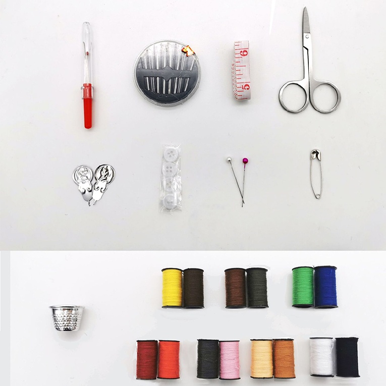 New Travel Sewing Kit Sewing Needles Scissors Thimble Thread Tape Measure