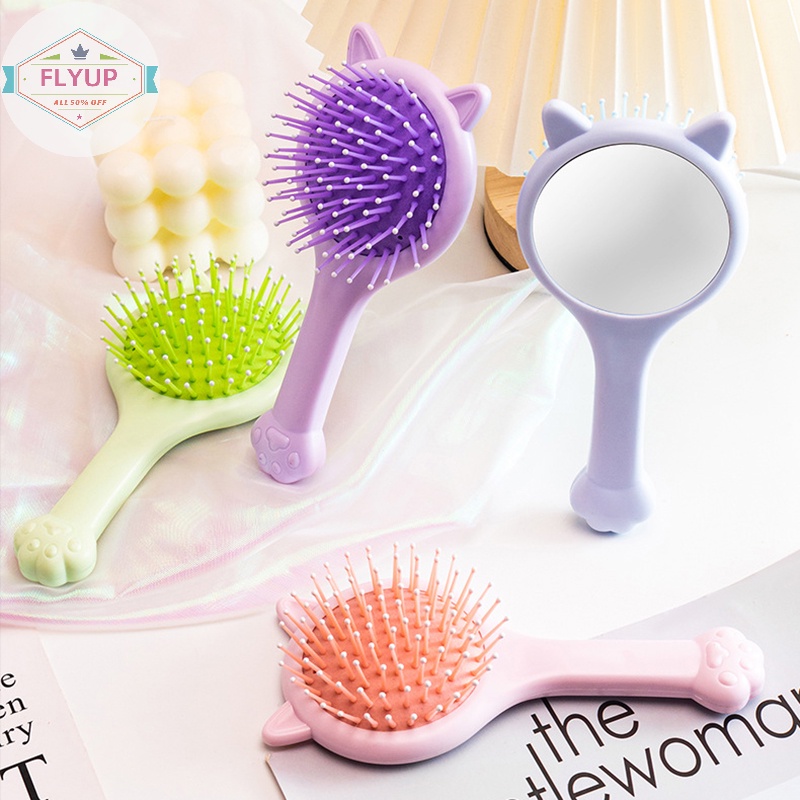 Flyup Lược Chải Tóc mini Hình Tai Mèo Có Gương Trang Điểm Mát Xa Da Đầu Làm Đẹp Cho Nữ vn