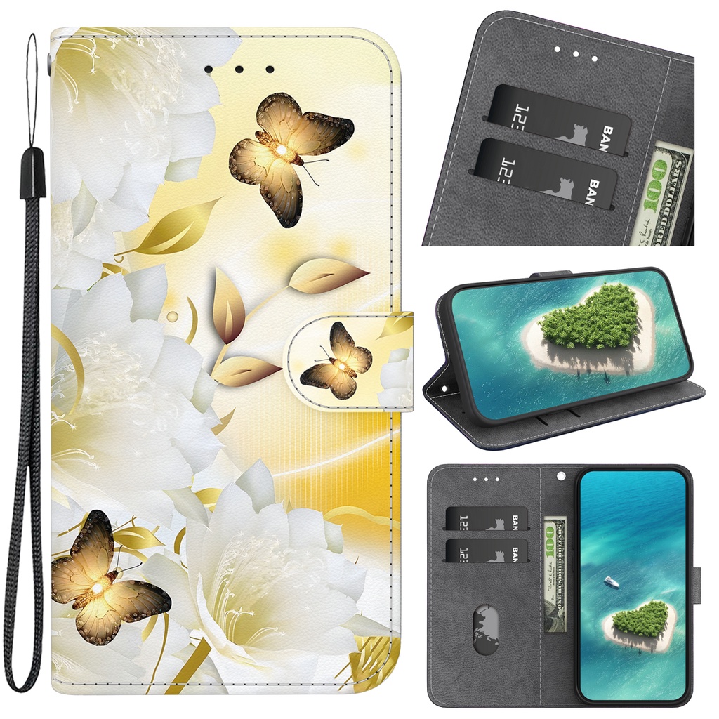 Bao Da Điện Thoại Nắp Gập Có Ngăn Đựng Thẻ Vẽ Hình Hoa Anh Đào Cho oppo reno 10 5g 10pro 5g 9 9pro 8t 8 8pro 7z 8z 4g 5g Ốp