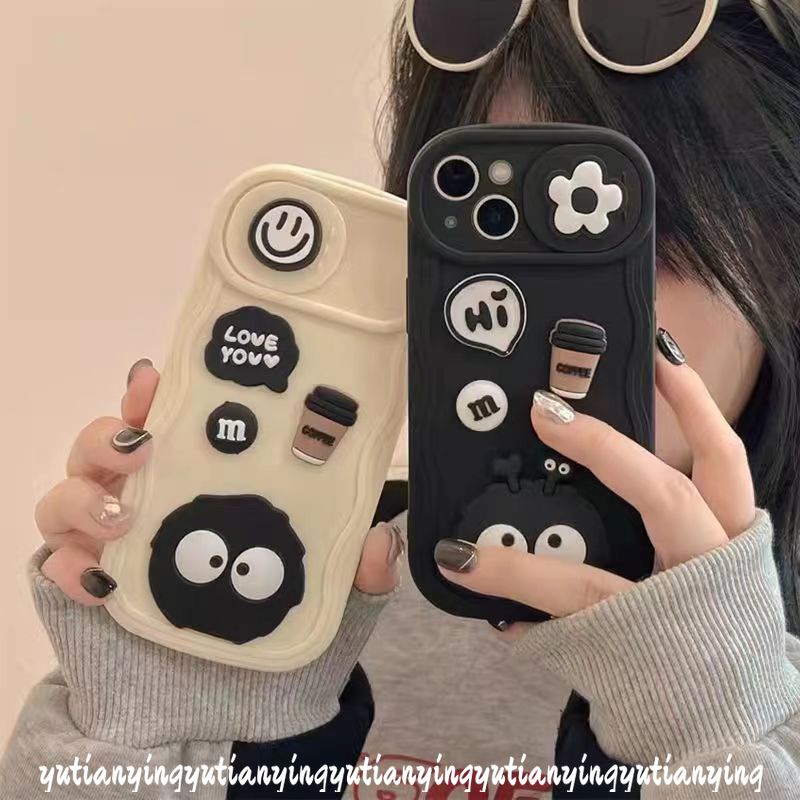 Hoạt Hình Ốp Điện Thoại Hình Búp Bê 3d Màu Đen / Cà Phê Có Nắp Trượt Bảo Vệ camera iphone xr xs x max 11 6 6s 7 8 plus 13 14 12 pro max