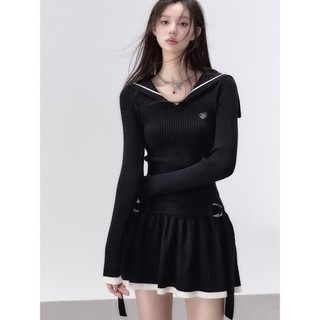 Váy Đen Hot Girl Đầm Họa Tiết Tối VIAPITTI Thấp Eo Thiết Kế Váy Cổ Biển Đầu Thu Dệt Kim Nữ JYVB