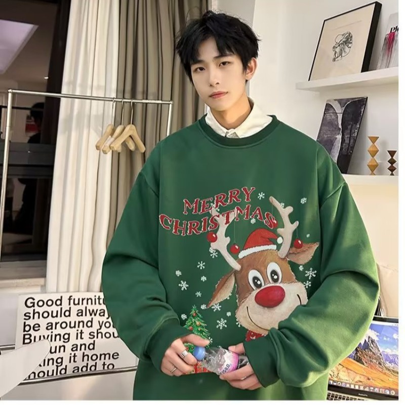 Áo sweater noel Dệt Kim Dày Dáng Rộng In Họa Tiết Giáng Sinh Cho Cặp Đôi