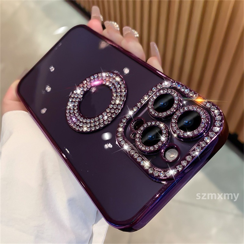 Sang Trọng Ốp Điện Thoại tpu Silicon Mềm Trong Suốt Chống Sốc Mạ Điện Đính Đá Cho iphone 15 14 13 12 pro max