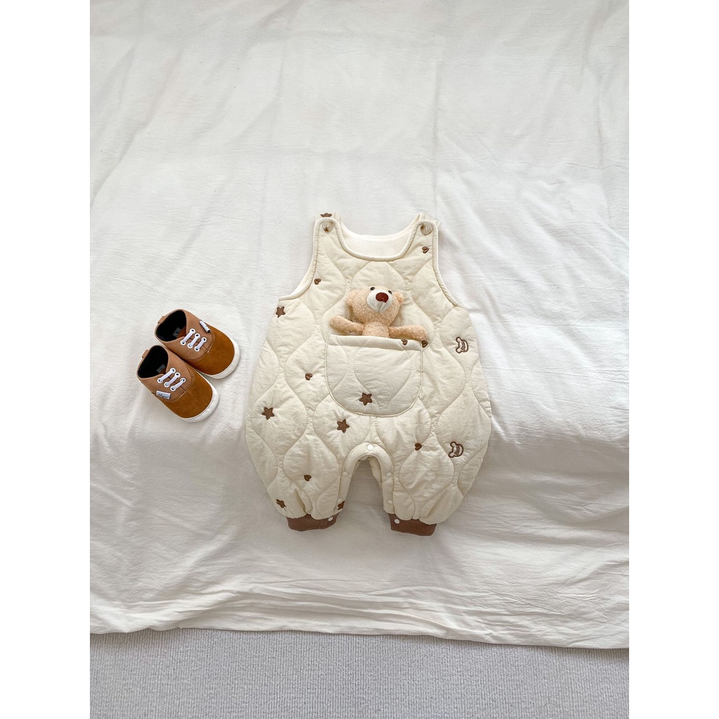 Bộ Áo Liền Quần Có Mũ Trùm Dày Dặn Siêu Dễ Thương Giữ Ấm Mùa Đông Cho Bé Sơ Sinh