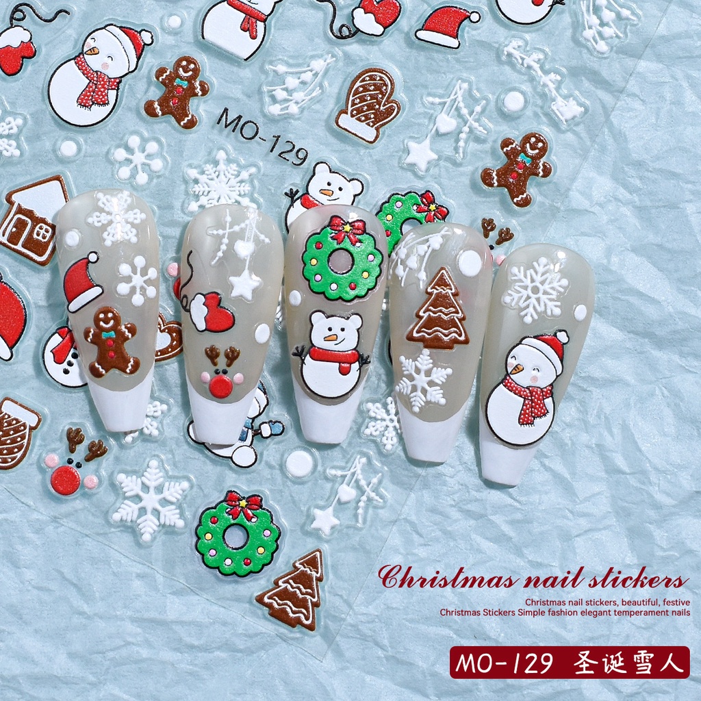 Miếng Dán Móng Tay 5d Họa Tiết Giáng Sinh Hoạt Hình Phong Cách Âu Mỹ santa claus snowman snowflake Bán Sỉ